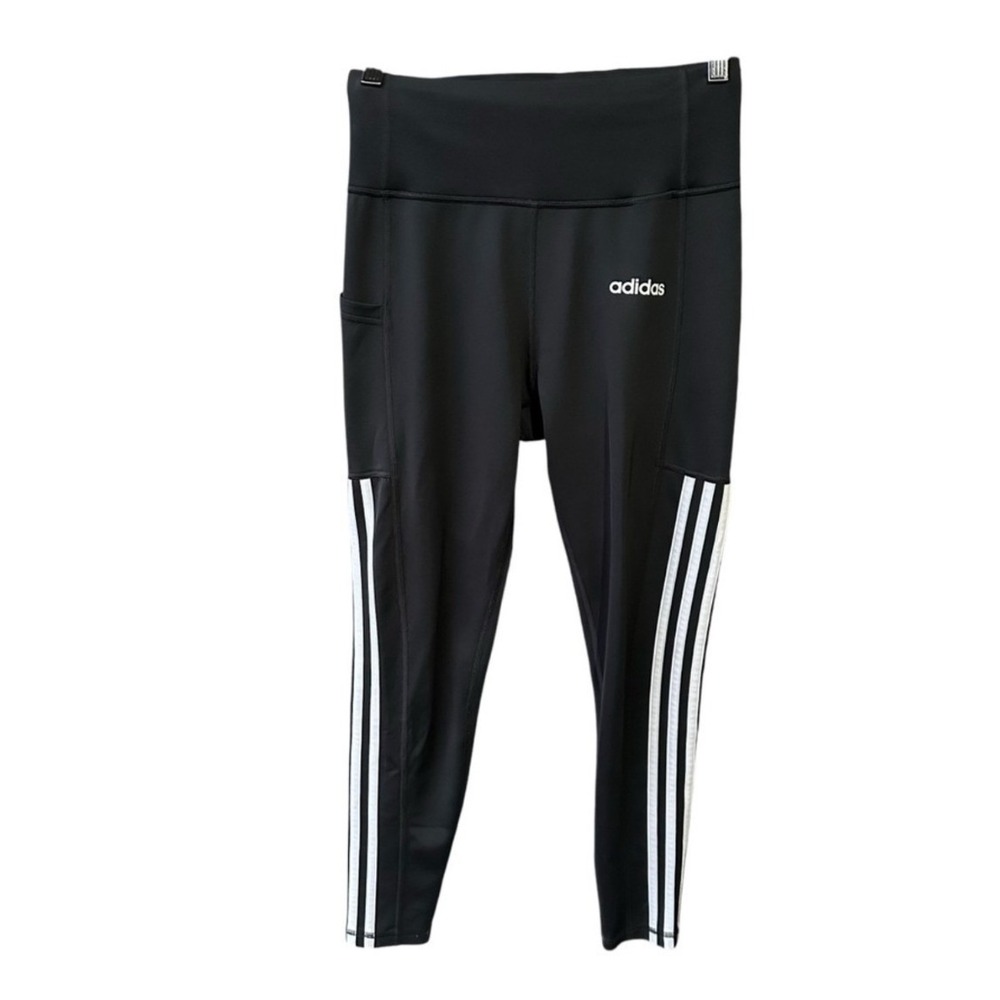 Adidas Leggings Pants Black Climalite 3 Stripe Pocket Athletic Workout Gym Small